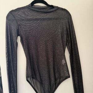 Sheer Sparkly Long-Sleeve Bodysuit - Black